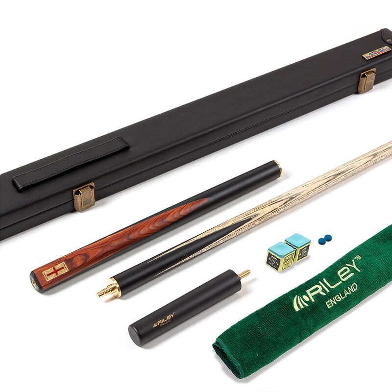 Riley England 3 Piece Snooker Cue and Hard Case 3/4 Cut- Layered Ebonised Black Wood Butt with 9.5mm Tip - 145cm - Black/Brown Wood
