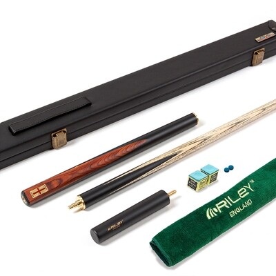Riley England 3 Piece Snooker Cue and Hard Case 3/4 Cut- Layered Ebonised Black Wood Butt with 9.5mm Tip - 145cm - Black/Brown Wood