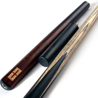 Riley England 3 Piece Snooker Cue and Hard Case 3/4 Cut- Layered Ebonised Black Wood Butt with 9.5mm Tip - 145cm - Black/ Dark Brown
