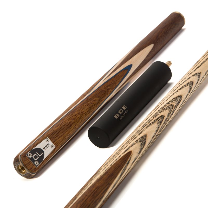 BCE C8L - 3 Piece English Pool Cue 3/4 Cut - Exotic Wood Butt with 9mm Tip - 145cm - Blue/ Natural Wood - with Deluxe Hard Case