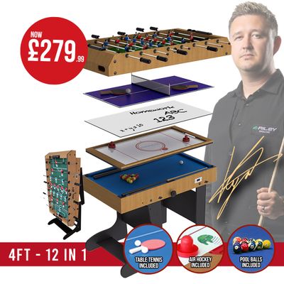 Riley 4ft 12 in 1 Multi Games Table - Natural Wood Finish/ Black Legs - Folds Vertically
