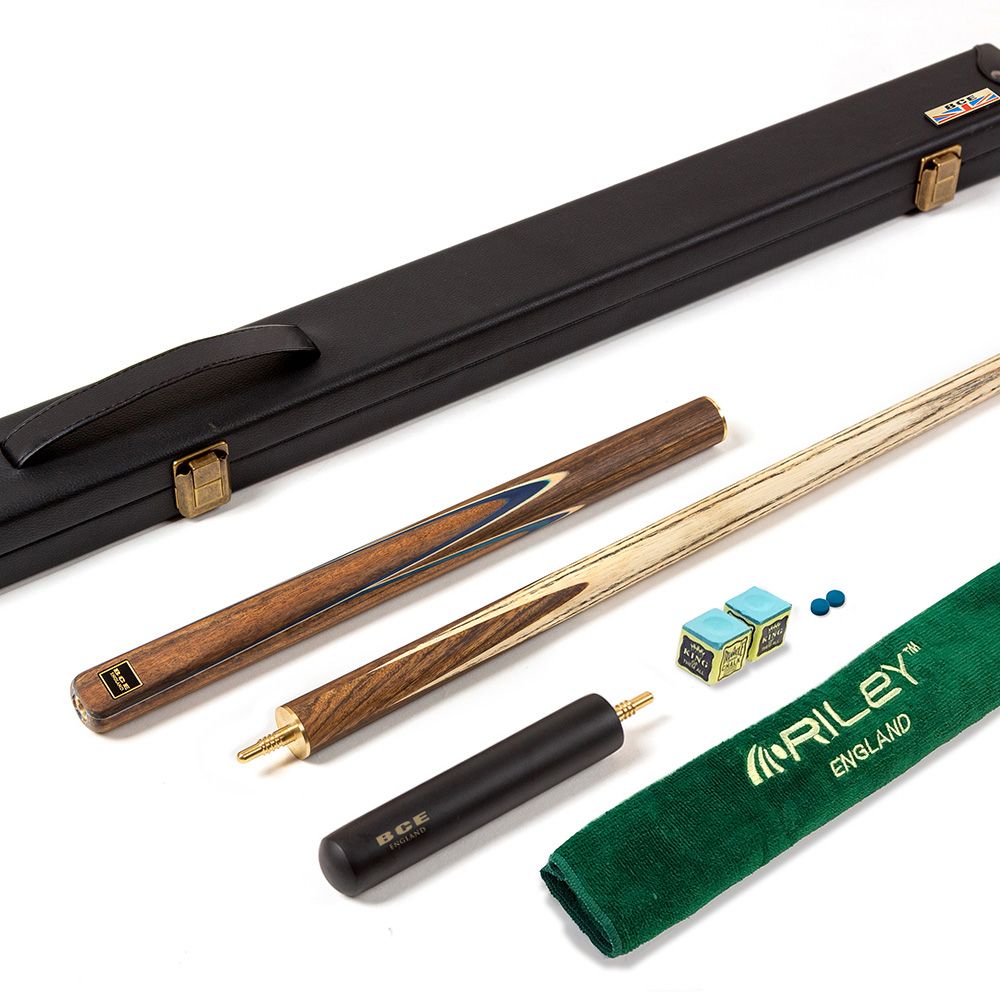 BCE 3 Piece Snooker Cue 3/4 Cut- Exotic Wood Butt with 9.5mm Tip - 145cm - Blue/ Natural Wood