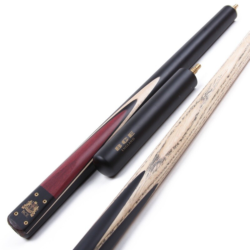 BCE 3 Piece Heritage Snooker Cue and Hard Case 3/4 Cut- Sapele Mahogany Butt - 9.5mm Tip - 145cm - Black/Natural/Purple