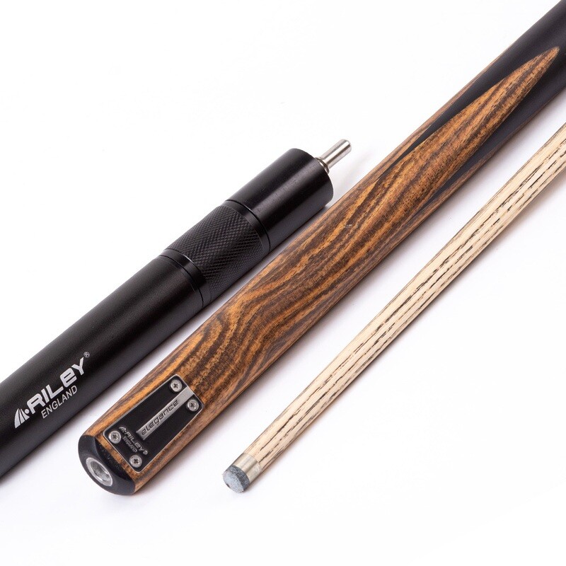 Riley Elegance - 2 Piece Snooker Cue and Hard Case - 1 Piece Cue - Ebony Butt- 9.5mm Pro Tip - 145cm - Black/ Natural Golden Sandal 360˚ Splicing