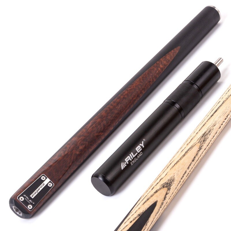 Riley Elegance - 3 Piece Snooker Cue and Hard Case 3/4 Cut- Ebony Butt- 9.5mm Pro Tip - 145cm - Black/ Natural Snake Wood Front Splice