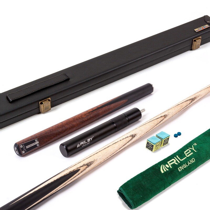 Riley Elegance - 3 Piece Snooker Cue and Hard Case - 3/4 Cut Cue - Ebony Butt- 9.5mm Pro Tip - 145cm - Black/ Natural Snake Wood 360˚ Splicing