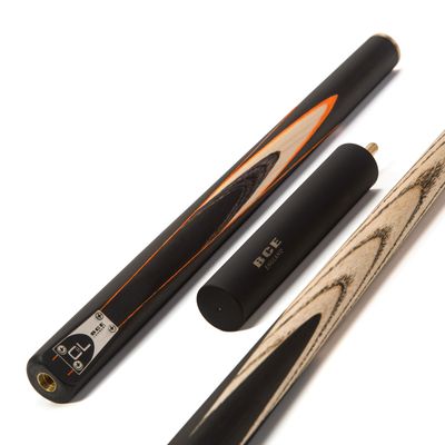 BCE C8L - 3 Piece English Pool Cue and Hard Case 3/4 Cut - Layered Ebonised Black Wood with 9mm Tip - 145cm - Black/ Orange/ Natural Wood - with Deluxe Hard Case