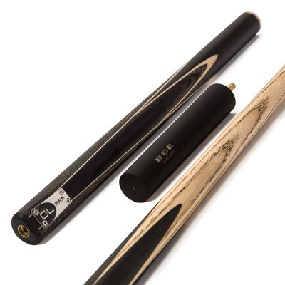 BCE C8L - 3 Piece English Pool Cue and Hard Case 3/4 Cut - Layered Ebonised Black Wood with 9mm Tip - 145cm - Black/ Grey/ Natural Wood - with Deluxe Hard Case