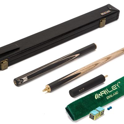 BCE C8L - 3 Piece English Pool Cue and Hard Case 3/4 Cut - Layered Ebonised Black Wood with 9mm Tip - 145cm - Black/ Grey/ Natural Wood - with Deluxe Hard Case