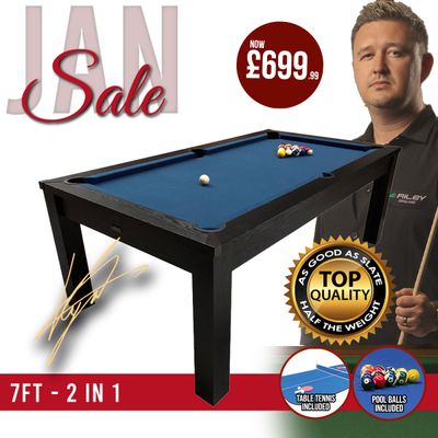 Riley 7ft Semi Pro American Pool Table - Oak with Blue Cloth - Metal Frame - Free Table Tennis/Dining Top