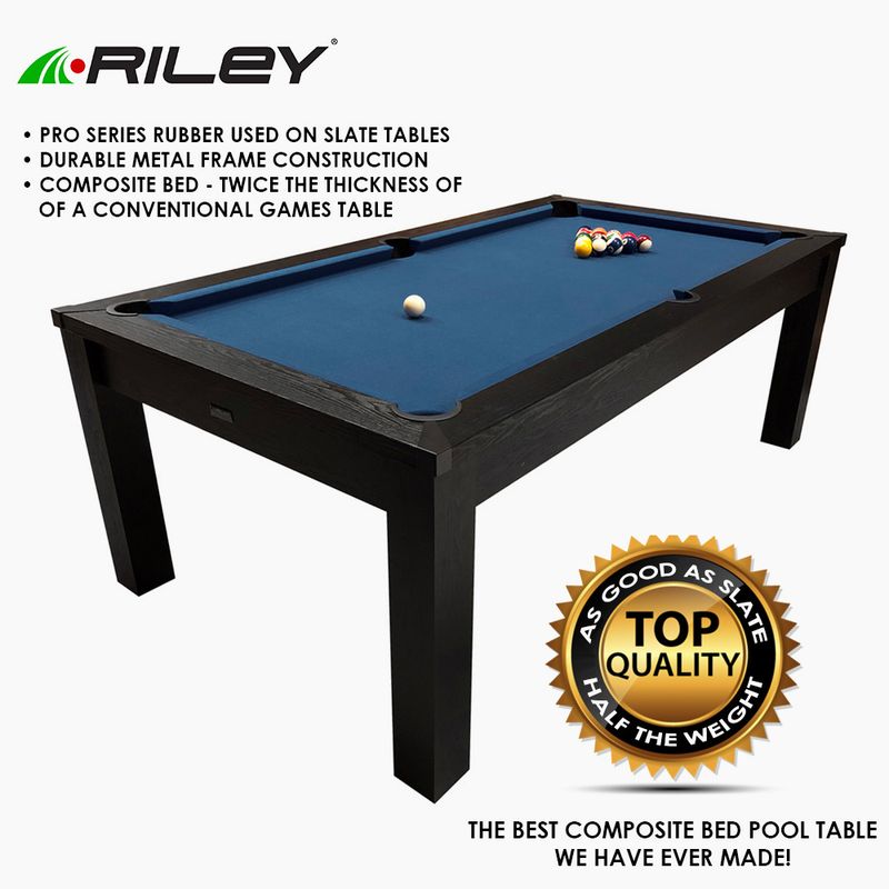 Riley 7ft 3-in-1 Semi Pro American Pool Table - Black Ash with Blue Cloth - Metal Frame - Dining Table - Table Tennis Table