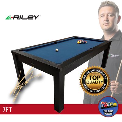 Riley 7ft 3-in-1 Semi Pro American Pool Table - Black Ash with Blue Cloth - Metal Frame - Dining Table - Table Tennis Table