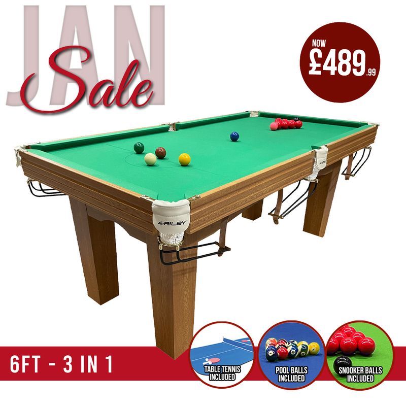 Riley 6ft Traditional Snooker and Pool Table - Oak Finish - Green Cloth - Fixed Leg - Free Table Top