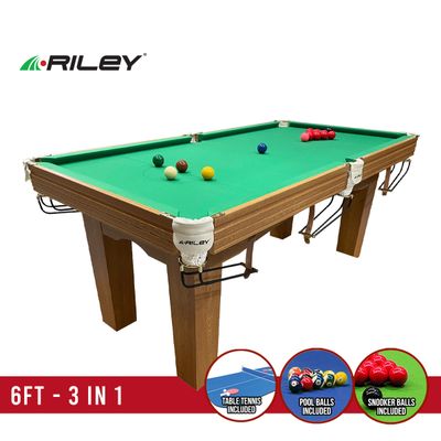 Riley 6ft Traditional Snooker and Pool Table - Oak Finish - Green Cloth - Fixed Leg - Free Table Top