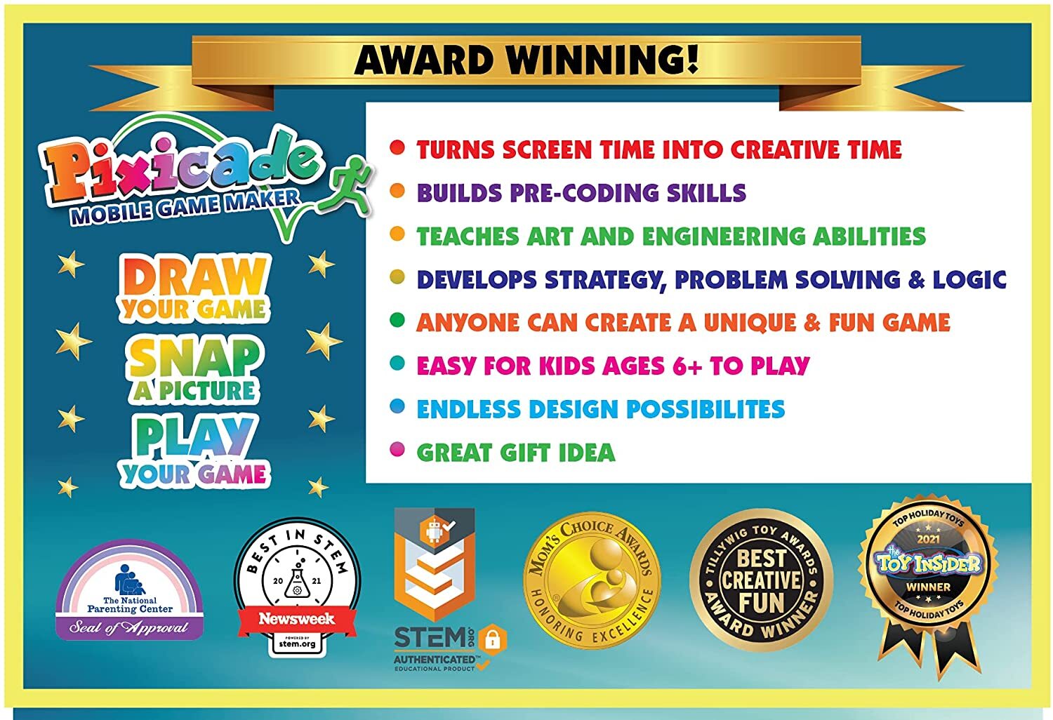 Pixicade Mobile Game Maker Turn Drawing into Playable Games STEM Creative  FUN 740275056912