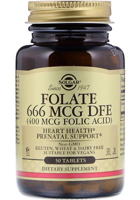 folate 666mcg(400mcg folic acid) 100 tablets, Solgar