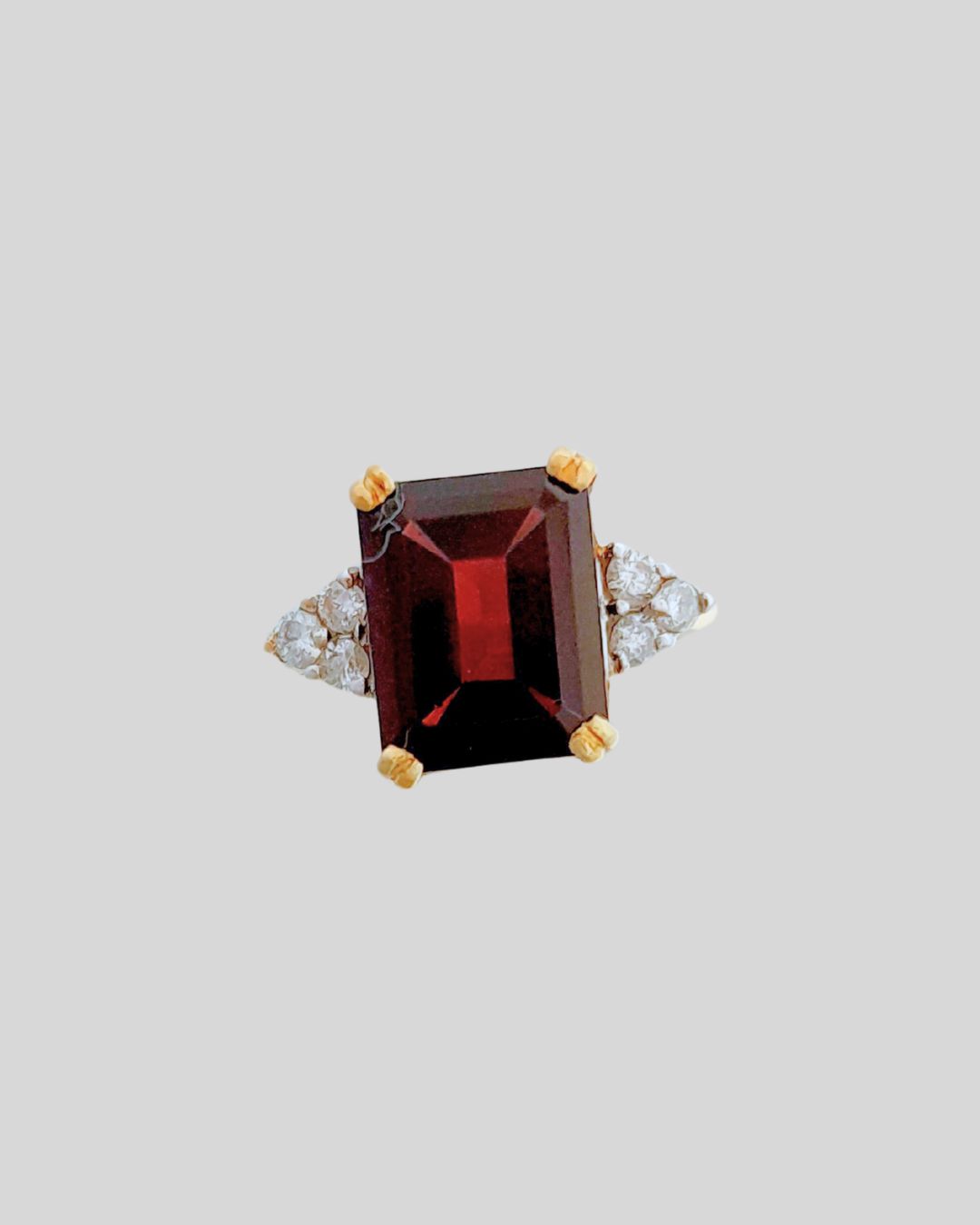 Granat-Diamant-Ring im Smaragdschliff, Zweifarbig-Gold