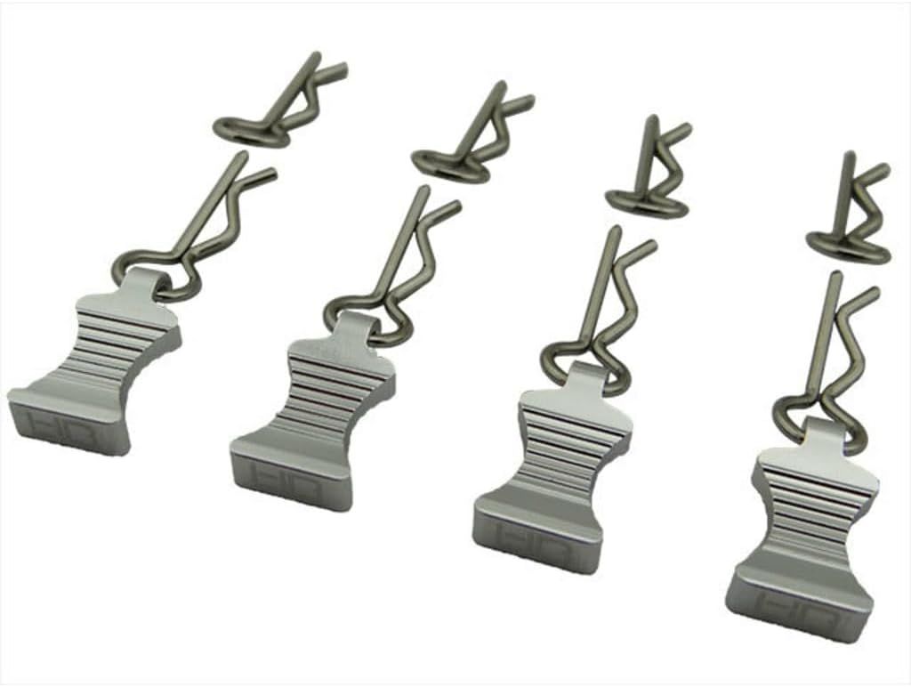 Hot Racing 1/10 Aluminum EZ Pulls w/Body Clips (Silver) (4)