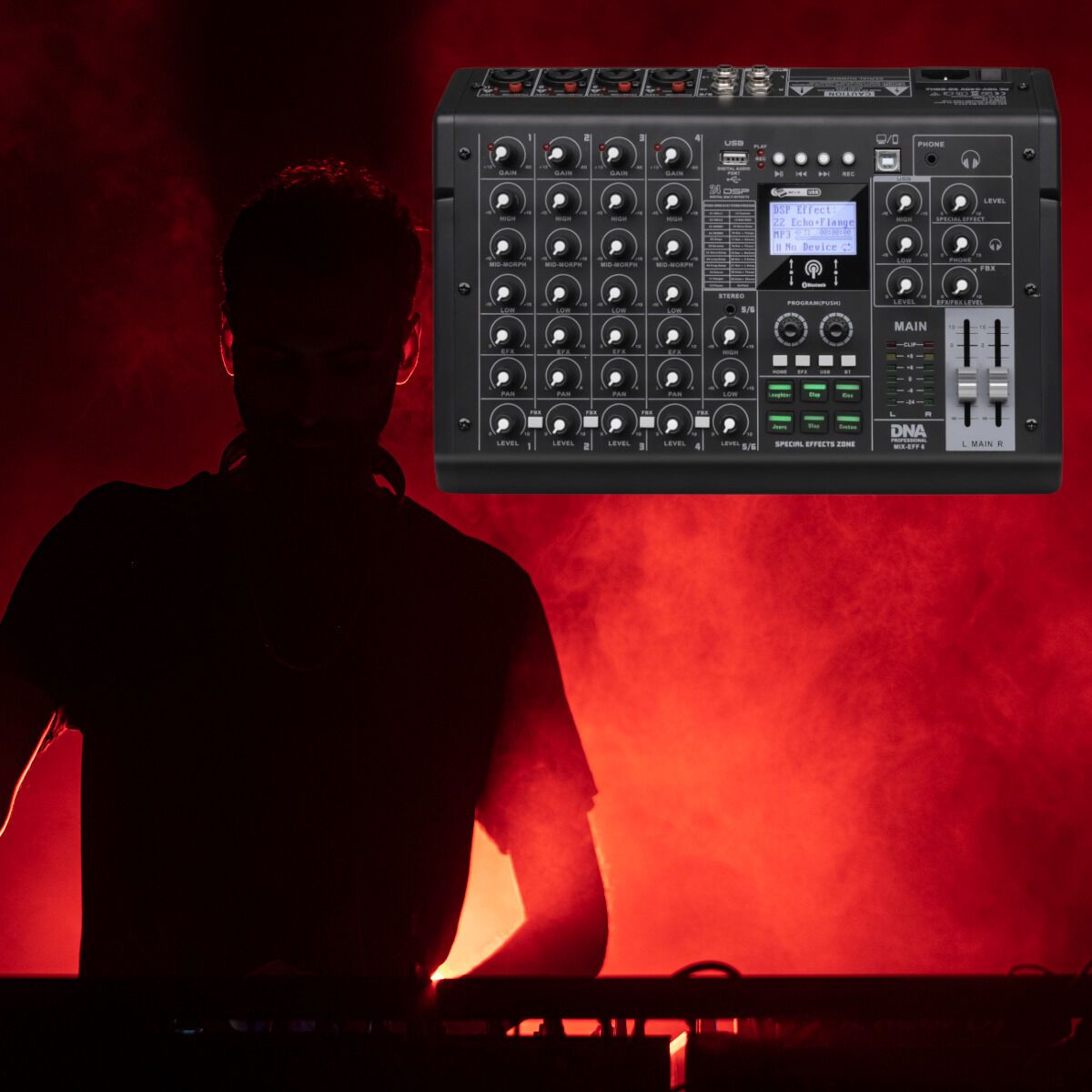 DNA MIX-EFF 6 analogowy mikser dźwięku 6 kanałów USB MP3 Bluetooth Phantom +48V DSP EQ efekty dźwiękowe
