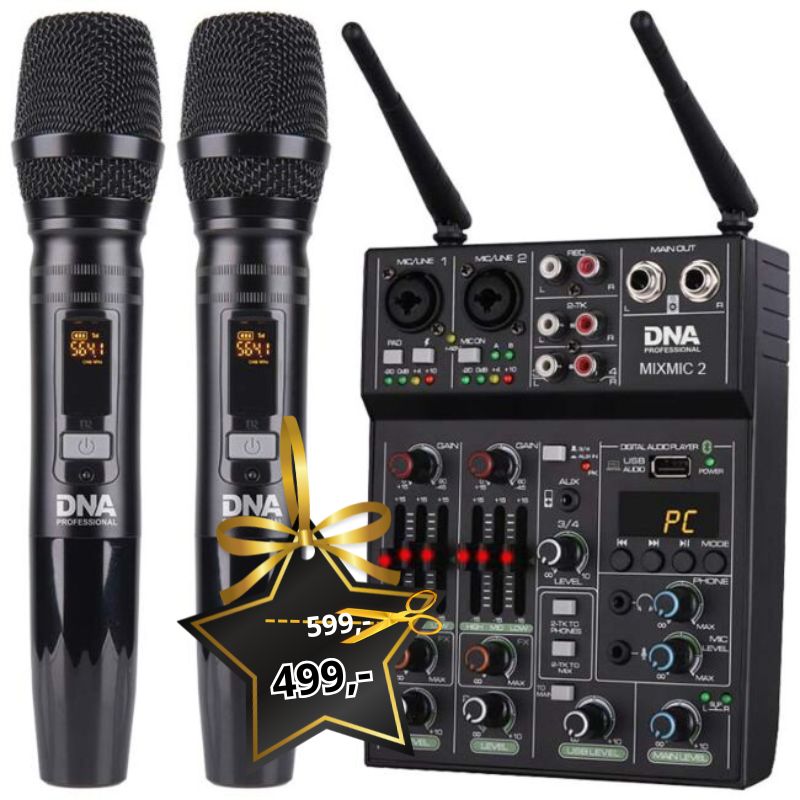 DNA MIXMIC 2 mikser audio USB Bluetooth + 2x mikrofon bezprzewodowy zestaw