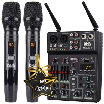 DNA MIXMIC 2 mikser audio USB Bluetooth + 2x mikrofon bezprzewodowy zestaw DNA MIXMIC 2 mikser audio USB Bluetooth + 2x mikrofon bezprzewodowy zestaw