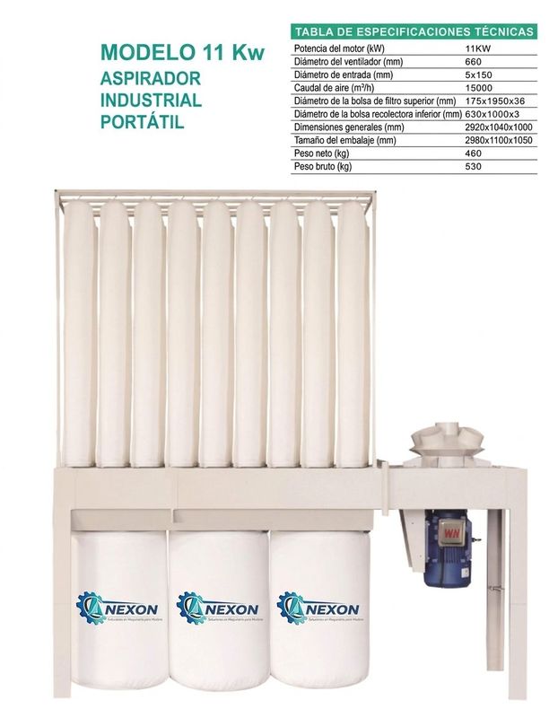 Aspirador mangas filtrantes 11 Kw