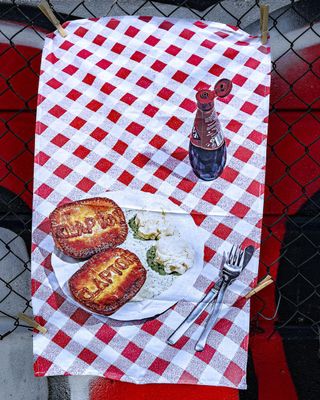 Pie, mash and Clapton tea towel
