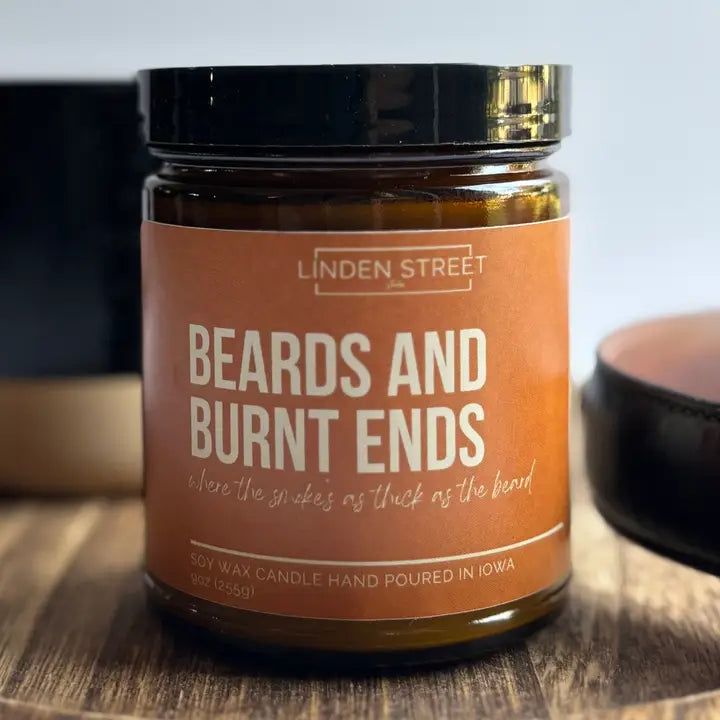 Linden Street - Beards and Burnt Ends 9 oz Soy Candle - Home Decor & Gift
