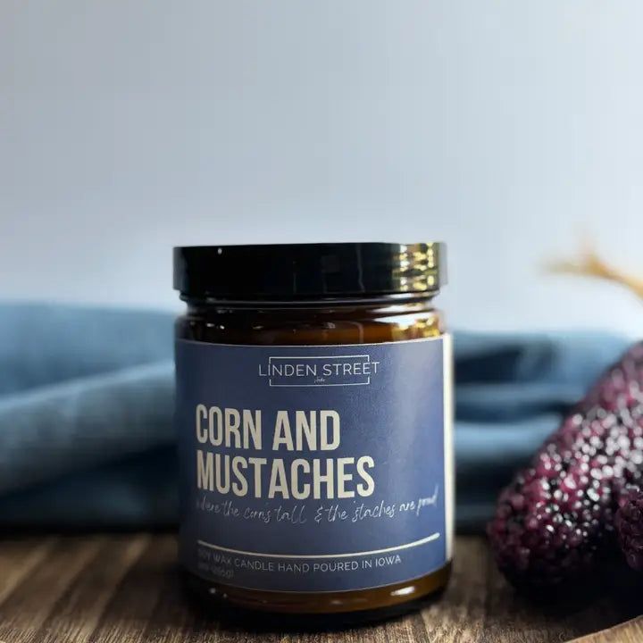 Linden Street-Corn and Mustache 9 oz Soy Candle - Home Decor & Gift