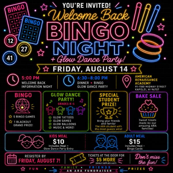 Welcome Back Bingo Night &amp; Glow Dance Party