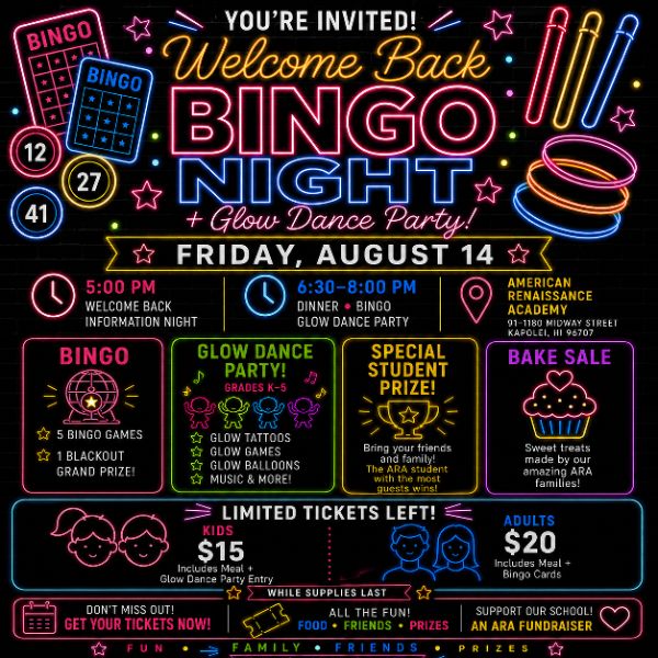 Welcome Back Bingo Night &amp; Glow Dance Party