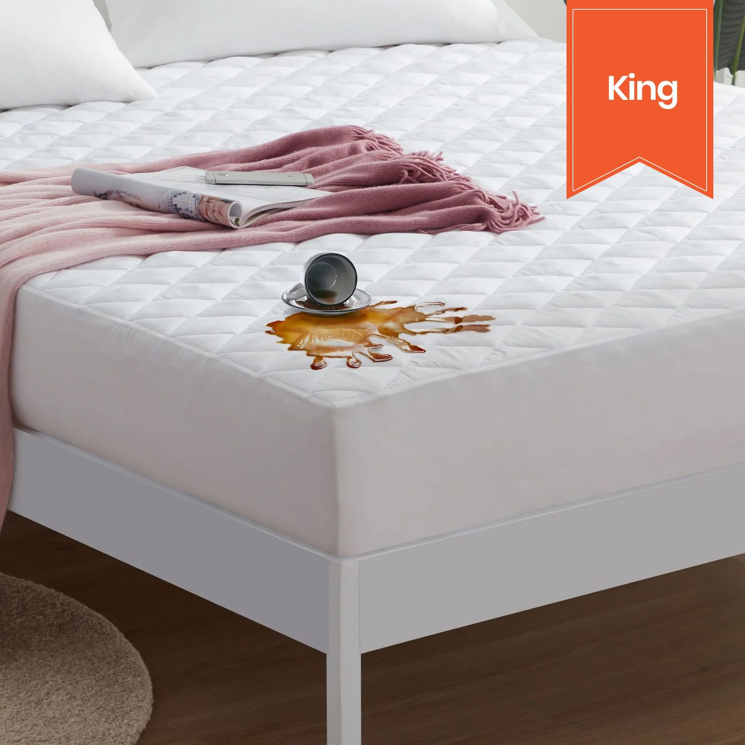 Waterproof Fitted Mattress Pad - King - 78 x 80 x 15 - Case of 6