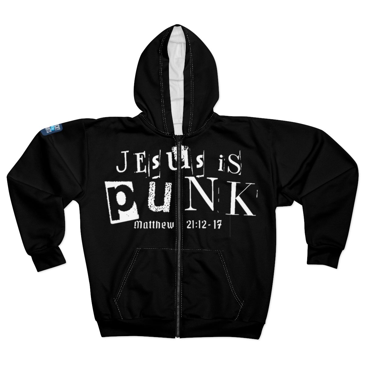 Jesus Is Punk Zip Hoodie | Punk Cross Christian Scripture Matthew 21:12-17, Faith in Your Face Jesus Is Punk Zip Hoodie | Punk Cross Christian Scripture Matthew 21:12-17, Faith in Your Face