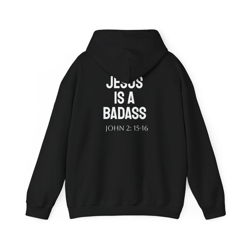 JESUS IS A BADASS - Wear your strong faith with pride!  Unisex Heavy Blend™ Hooded Sweatshirt with Minimalist Design 