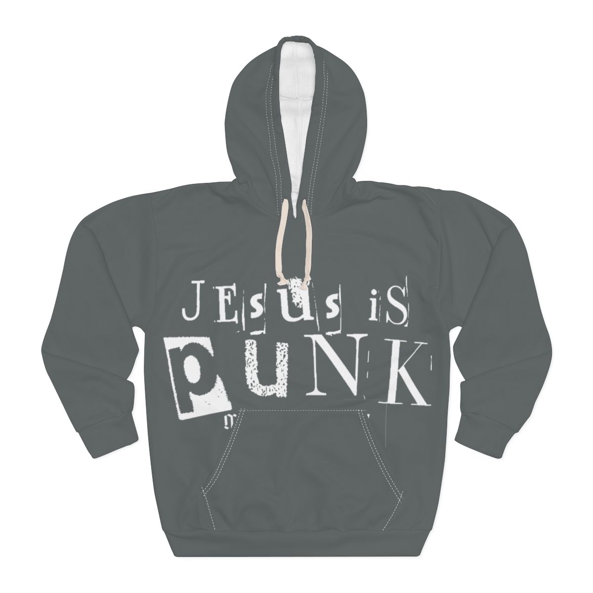 Jesus Is Punk Hoodie | Distressed Ransom Note Text, Gothic Cross Back, Faith in Your Face