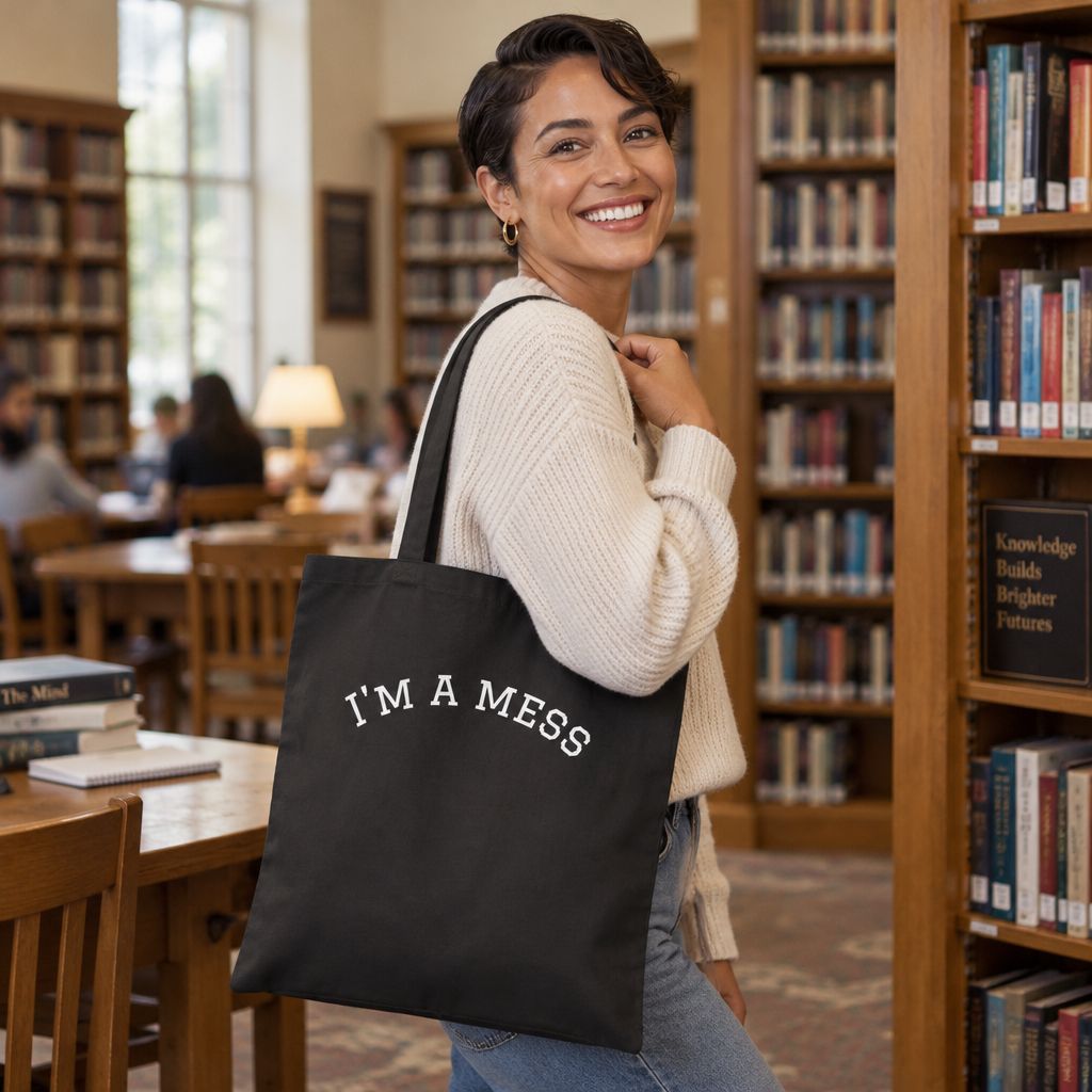 I'm a Mess and I Like It Cotton Canvas Tote Bag I'm a Mess and I Like It Cotton Canvas Tote Bag