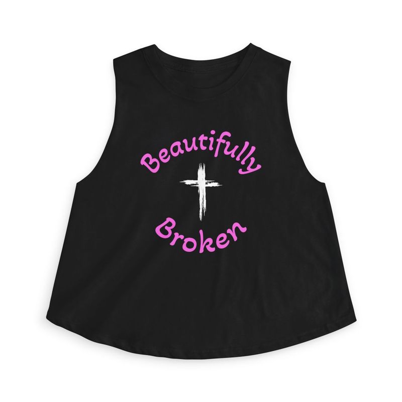 Beautifully Broken Christian Crop Top | Pink Script, Minimalist Mental Health Tee