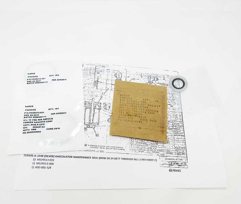 FOR GERDES (SILVER) A-1540 GASCOLATOR MAINTENANCE. SEAL M20J SN 24-0377 &amp; LATER - GERDES GASCOLATOR SEAL KIT: MAINTENANCE