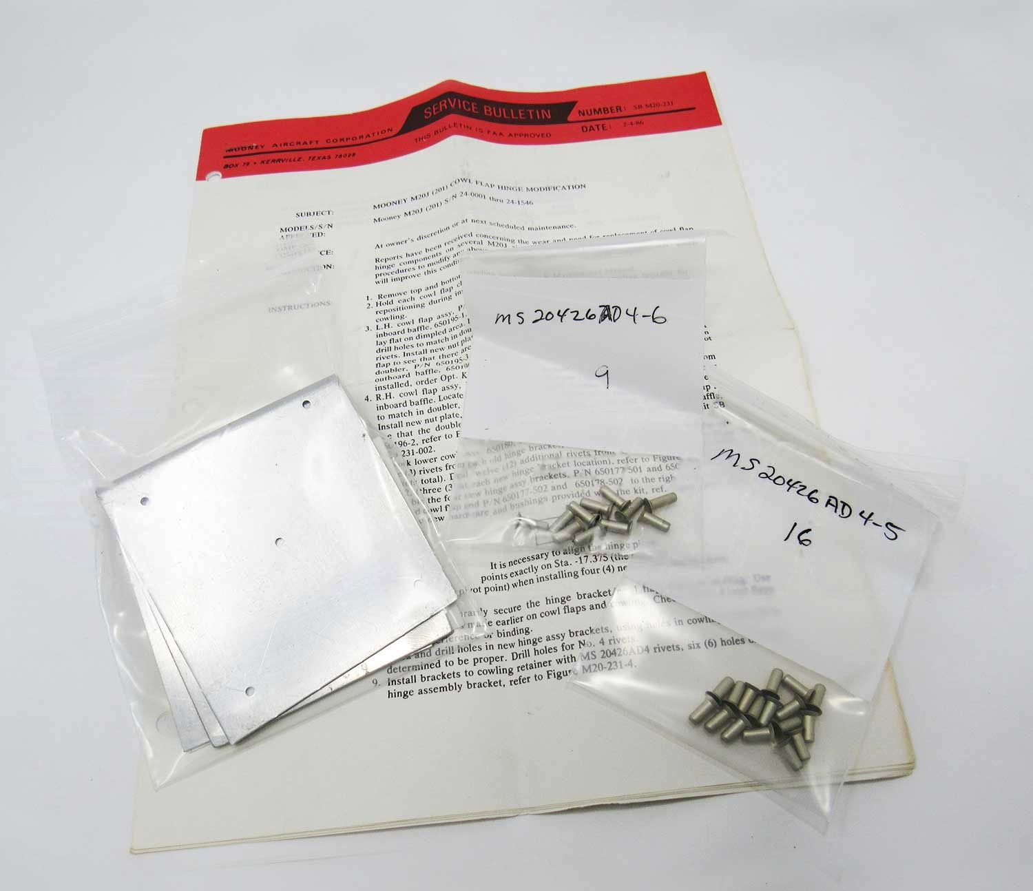 SERVICE BULLETIN KIT Cowl flap hinge modification - M20-231-002