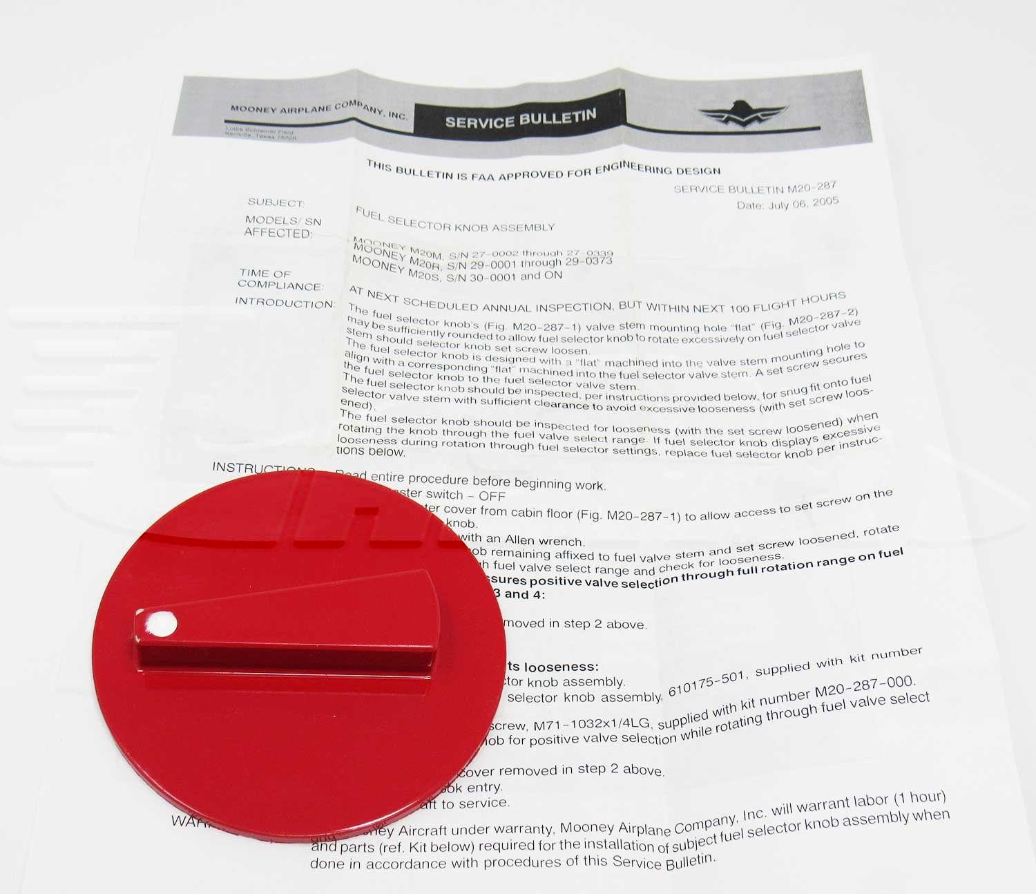 SERVICE BULLETIN KIT Fuel selector knob assembly - M20-287-000