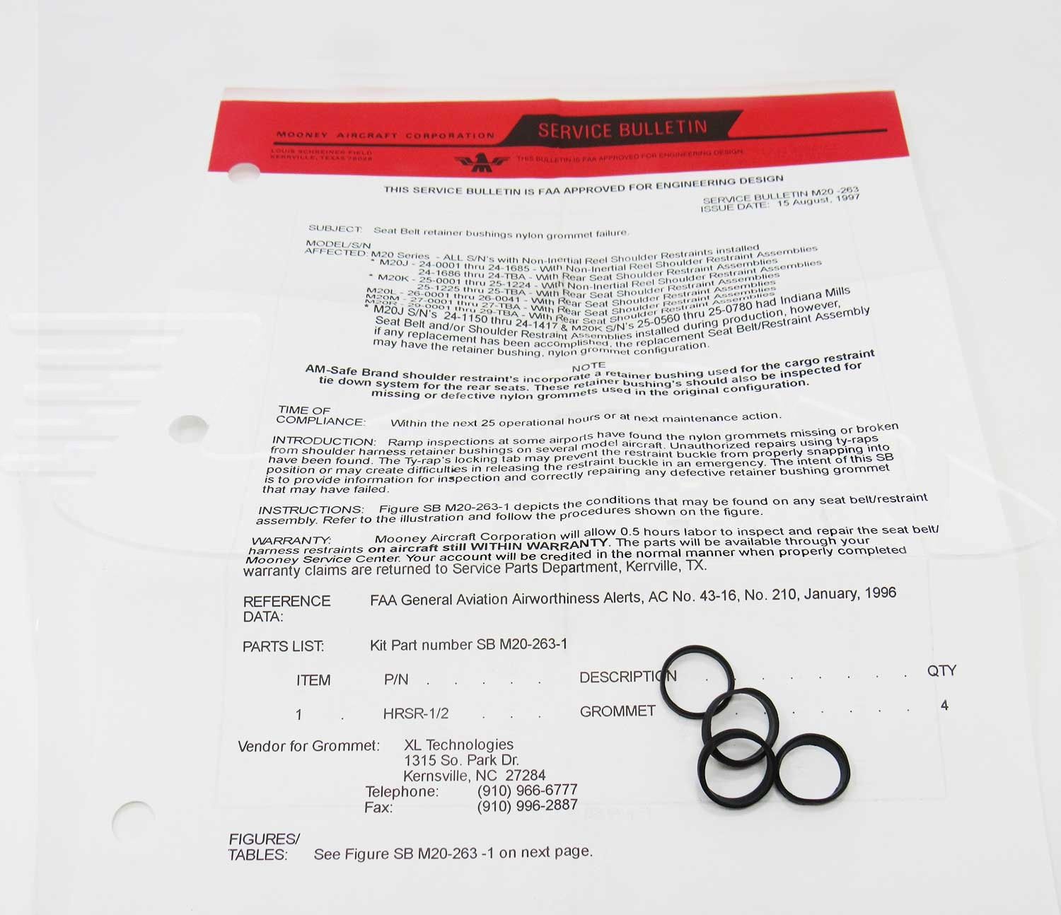 SERVICE BULLETIN KIT Seat belt retainer bushings - M20-263-001