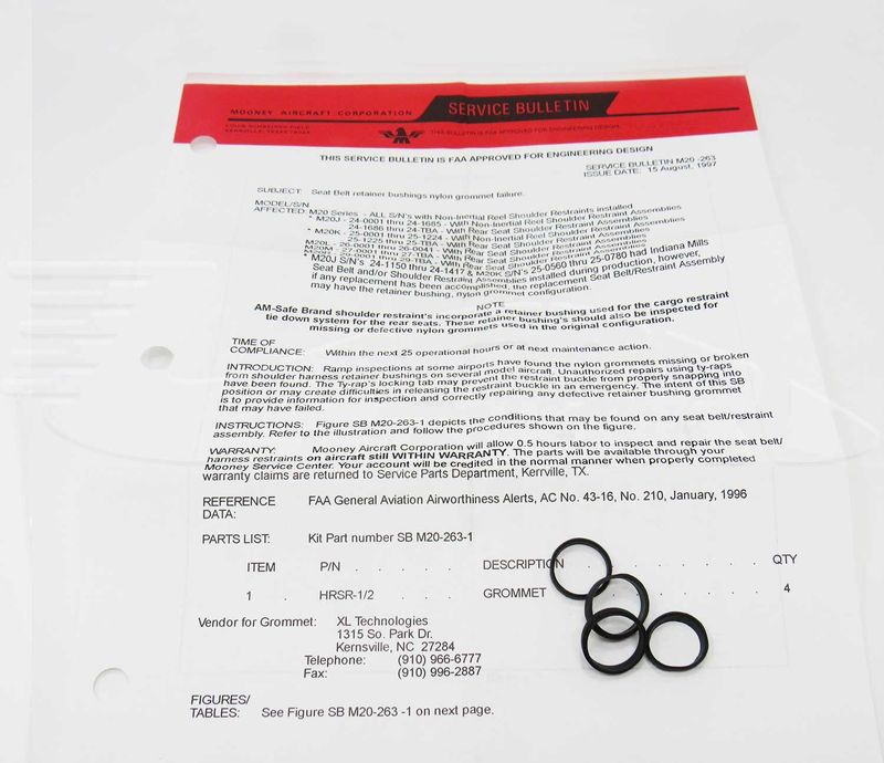 SERVICE BULLETIN KIT Seat belt retainer bushings - M20-263-001