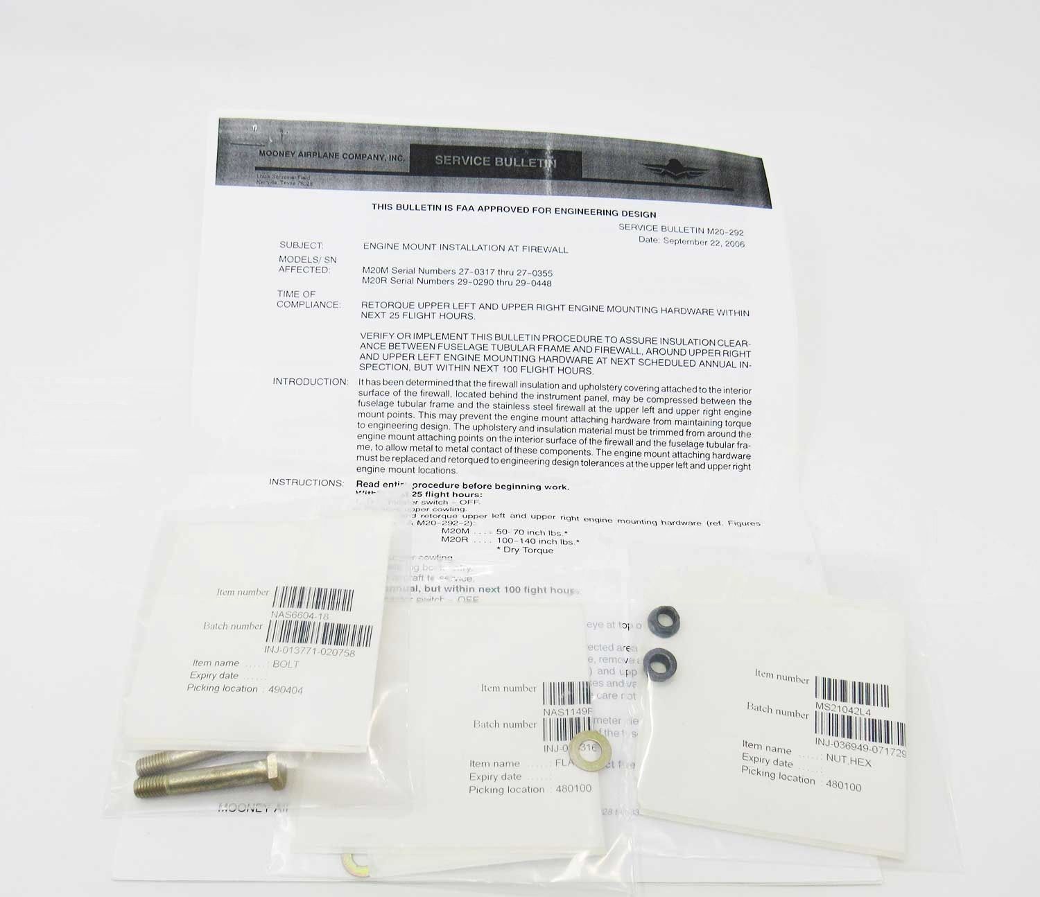 ENGINE MOUNT SERVICE BULLETIN KIT - M20-292-001