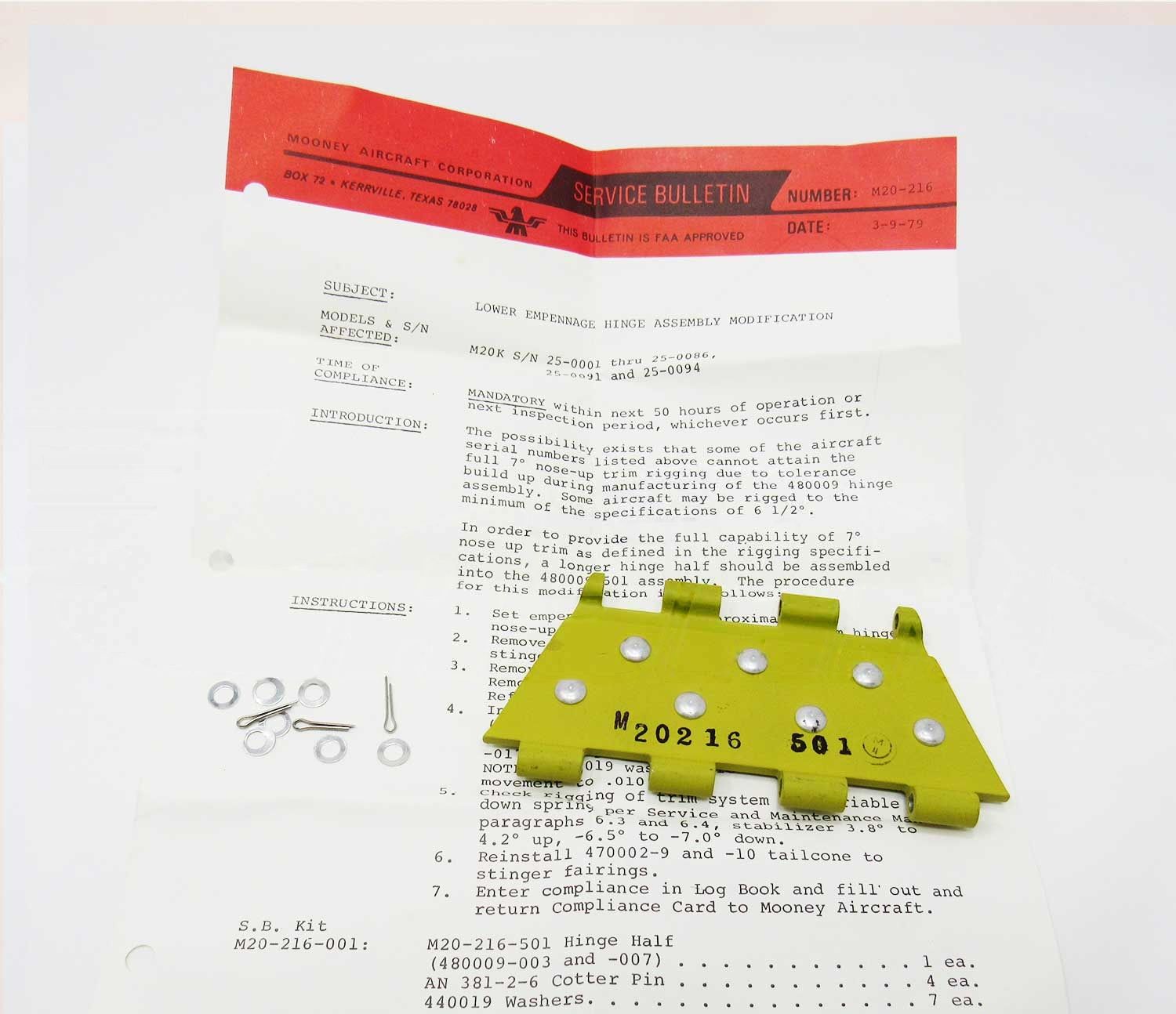 SERVICE BULLETIN Lower empennage hinge mod. - M20-216-001
