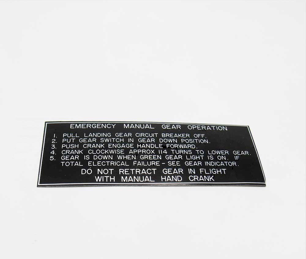PLACARD - EMERGENCY GEAR OPERATION - 150080-303