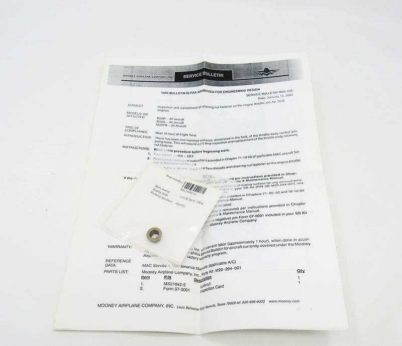 SERVICE BULLETIN KIT TCM NUT FASTENER - M20-294-001