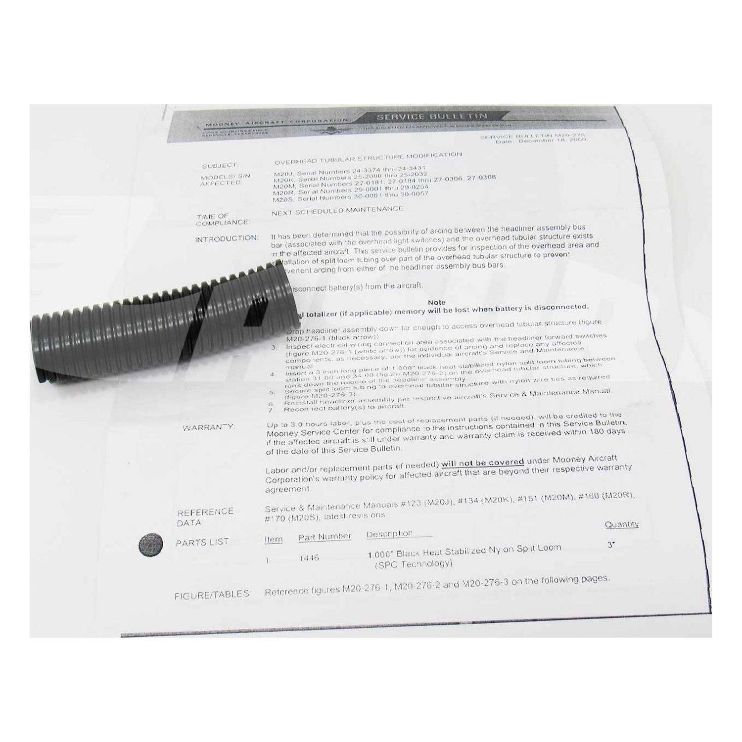 SERVICE BULLETIN KIT Overhead tubular structure modification - M20-276-001