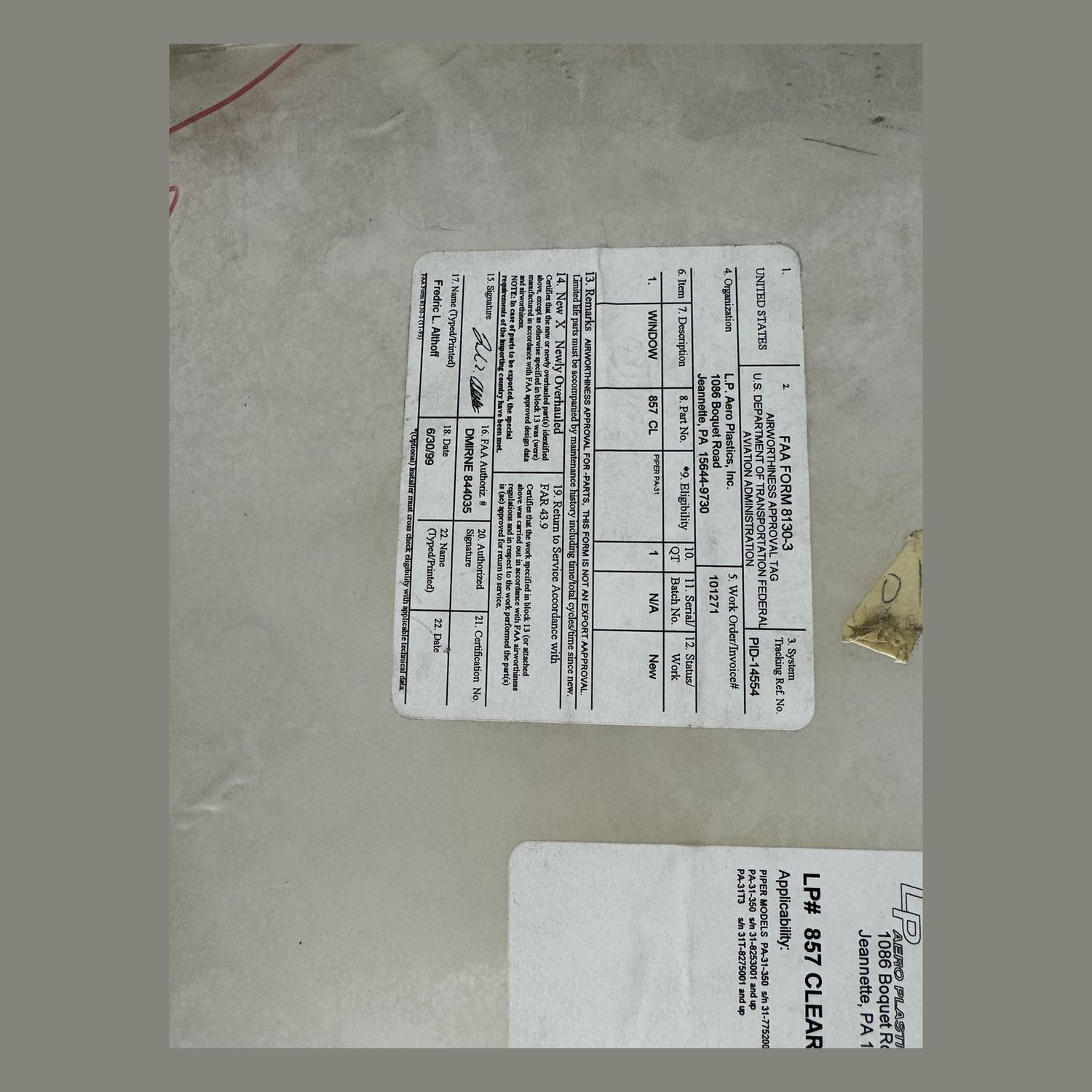 PIPER 31 WIDOW CLEAR - 41295-009