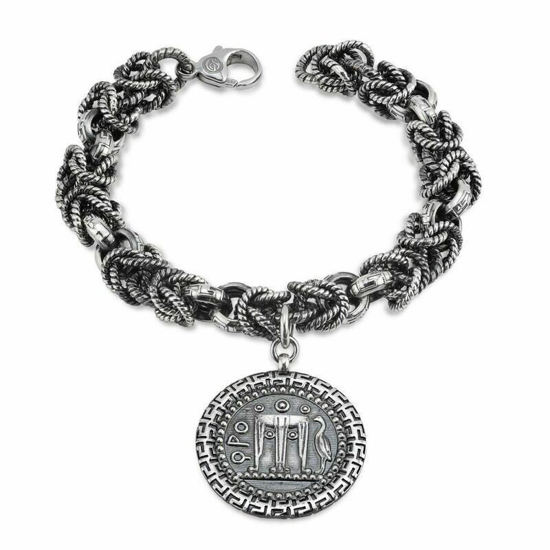 Bracciale Bizantina Argento Brunito Con Moneta - Gerardo Sacco