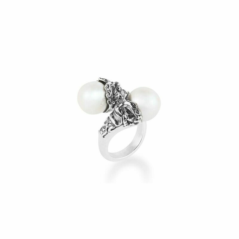 Anello Contrarie' Con Perle E Maschere - Gerardo Sacco